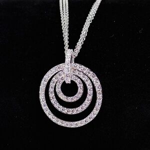 Nolan Miller Triple Circle Clear Accent Silvertone Pendant Multi Chain Necklace